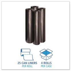 Boardwalk Recycled Low-Density Polyethylene Can Liners, 45 gal, 1.2 mil, 40" x 46", Black, Perforated, 10 Bags/Roll, 10 Rolls/Carton