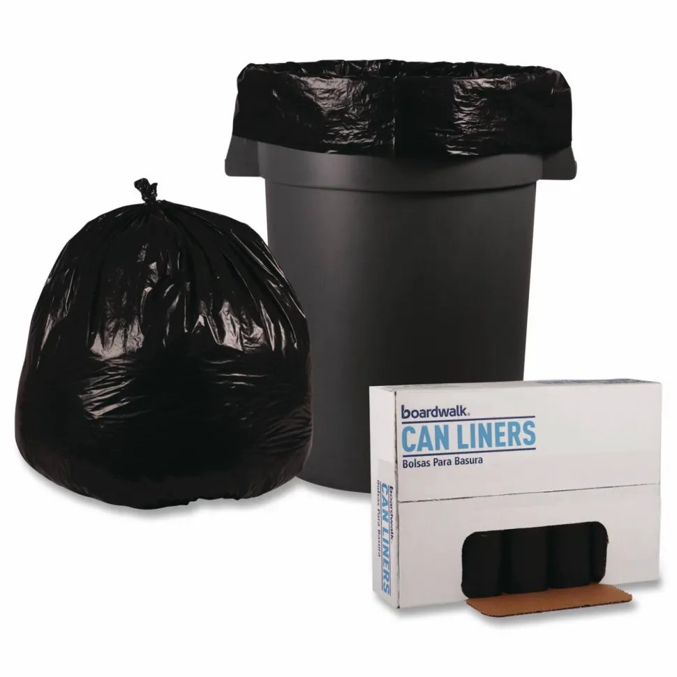 Boardwalk Recycled Low-Density Polyethylene Can Liners, 45 gal, 1.2 mil, 40" x 46", Black, Perforated, 10 Bags/Roll, 10 Rolls/Carton