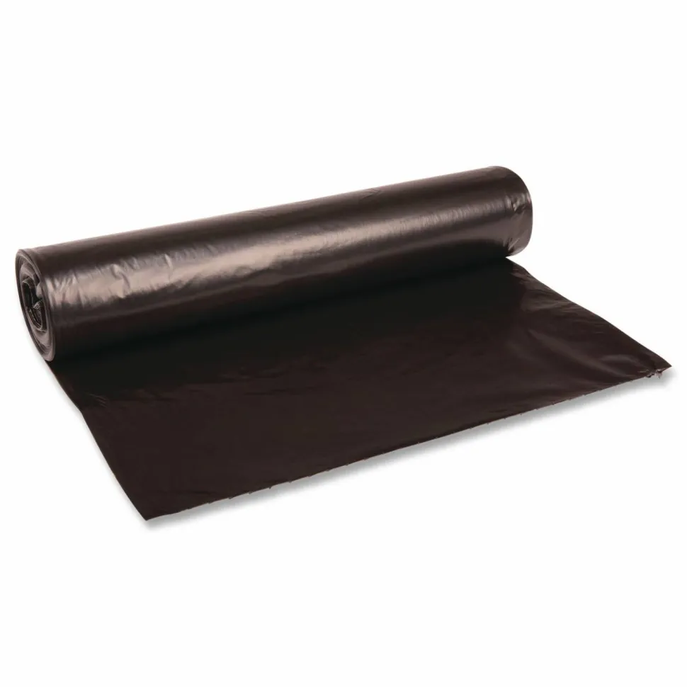 Boardwalk Recycled Low-Density Polyethylene Can Liners, 45 gal, 1.2 mil, 40" x 46", Black, Perforated, 10 Bags/Roll, 10 Rolls/Carton