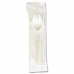 Boardwalk School Cutlery Kit, Mediumweight, Napkin/Spork/Straw, 5.31", Plastic, White, 1,000/Carton