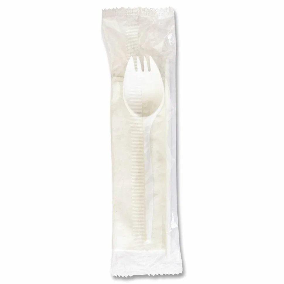 Boardwalk School Cutlery Kit, Mediumweight, Napkin/Spork/Straw, 5.31", Plastic, White, 1,000/Carton