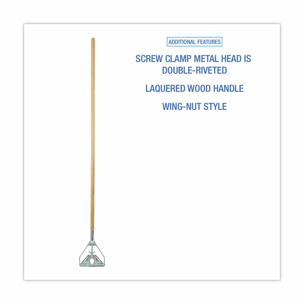 Boardwalk Screw Clamp Metal Head Wooden Mop Handle, #20+, 62", Natural
