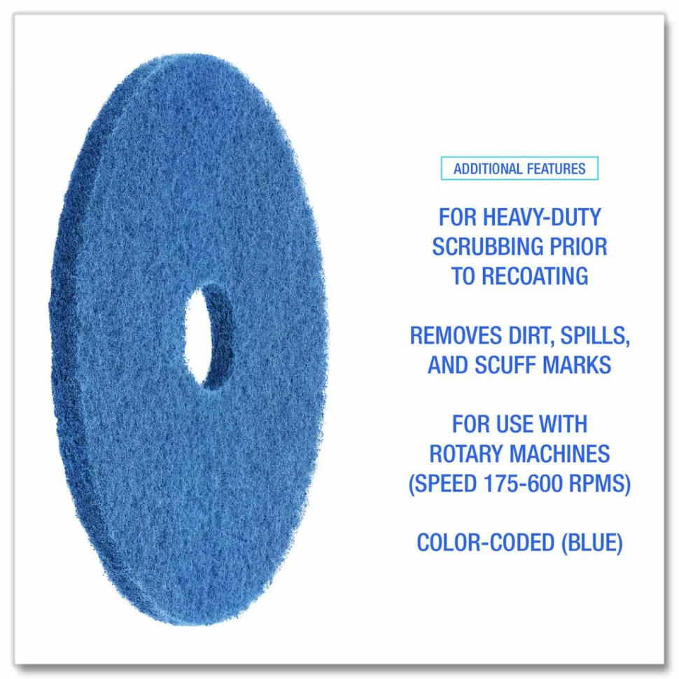 Boardwalk Scrubbing Floor Pads, 14" Diameter, Blue, 5/Carton