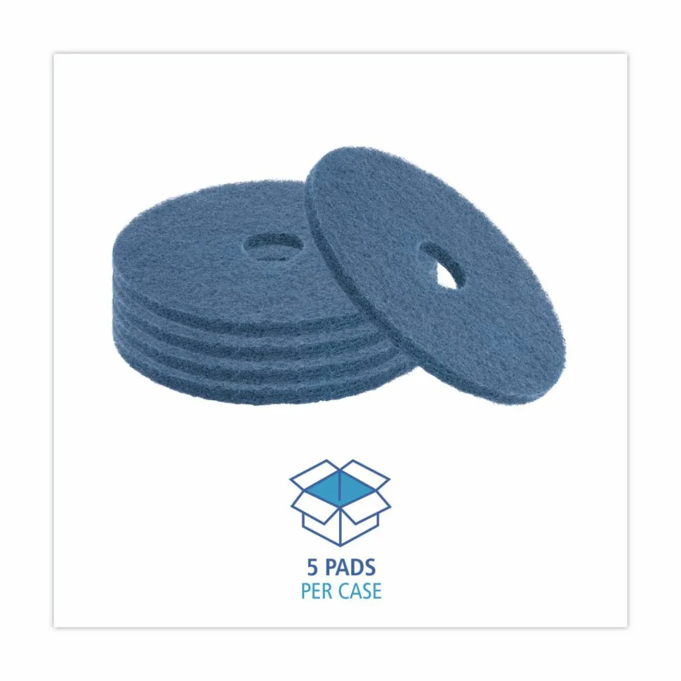 Boardwalk Scrubbing Floor Pads, 20" Diameter, Blue, 5/Carton