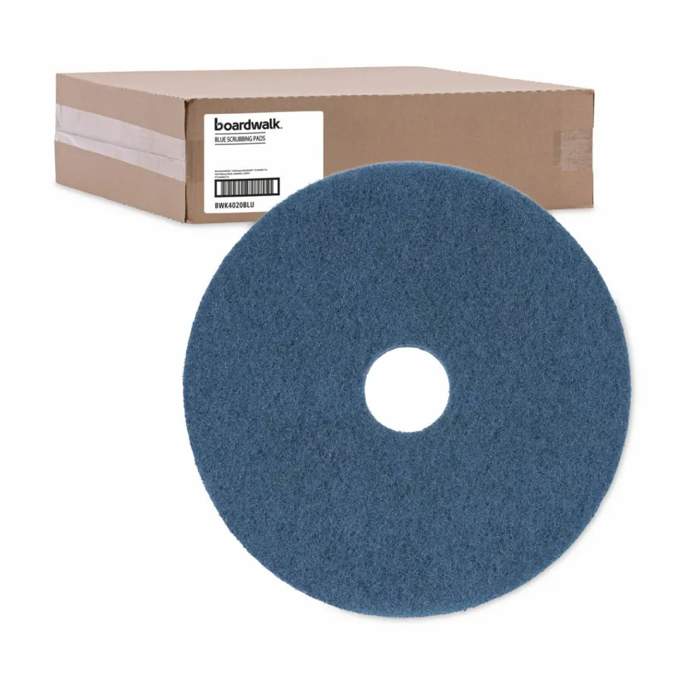 Boardwalk Scrubbing Floor Pads, 20" Diameter, Blue, 5/Carton