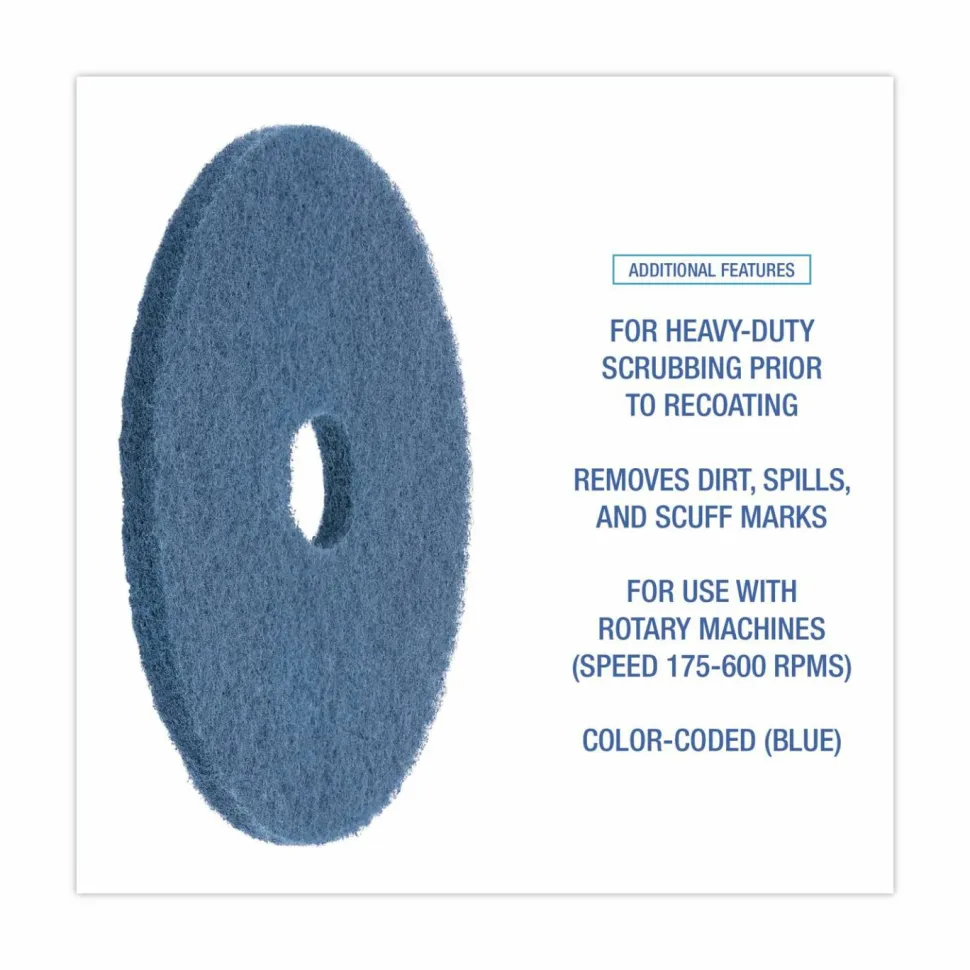 Boardwalk Scrubbing Floor Pads, 20" Diameter, Blue, 5/Carton