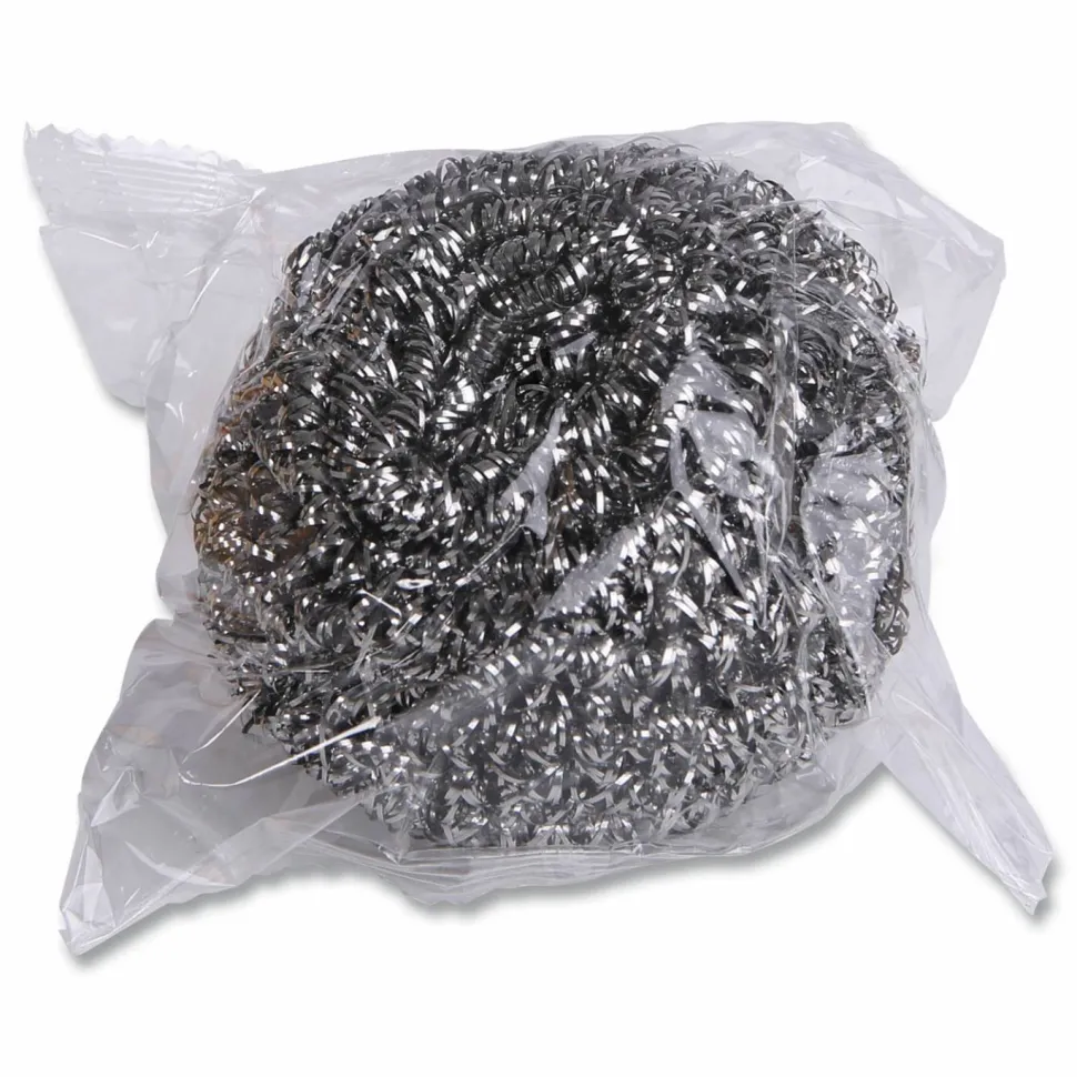 Boardwalk Stainless Steel Scrubber, Large Size, 2.5 x 2.75, Steel Gray, 12/Carton