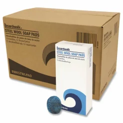 Boardwalk Steel Wool Soap Pads, 3 x 2.5, Blue, 15 Pads/Box, 12 Boxes/Carton