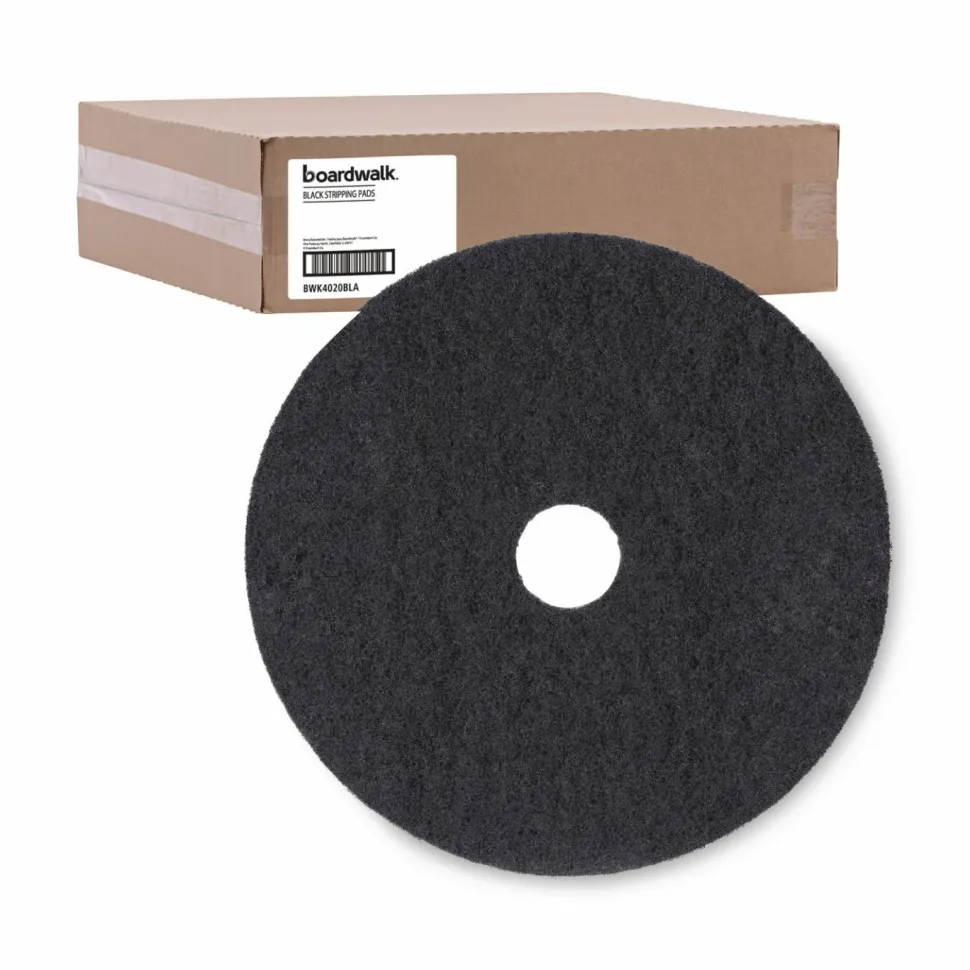Boardwalk Stripping Floor Pads, 20" Diameter, Black, 5/Carton