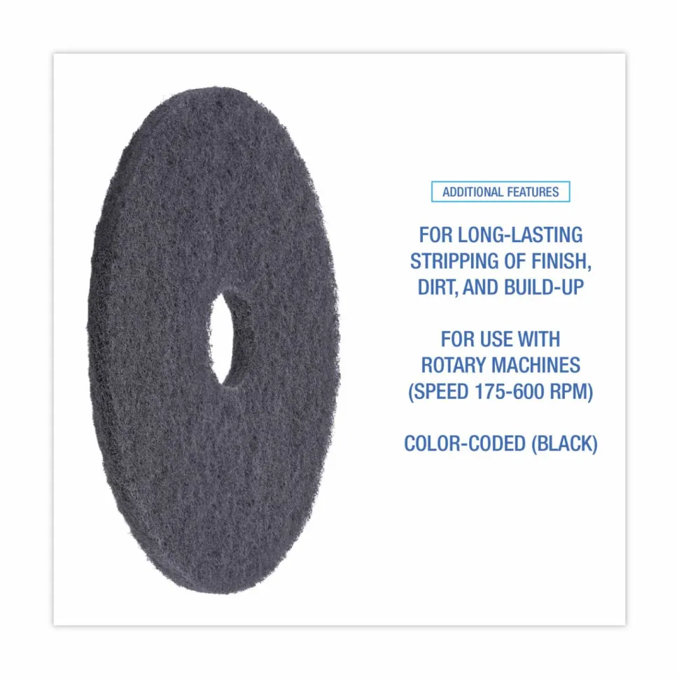 Boardwalk Stripping Floor Pads, 16" Diameter, Black, 5/Carton