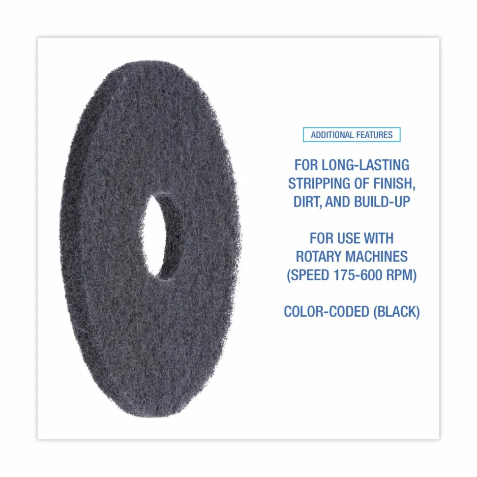 Boardwalk Stripping Floor Pads, 13" Diameter, Black, 5/Carton