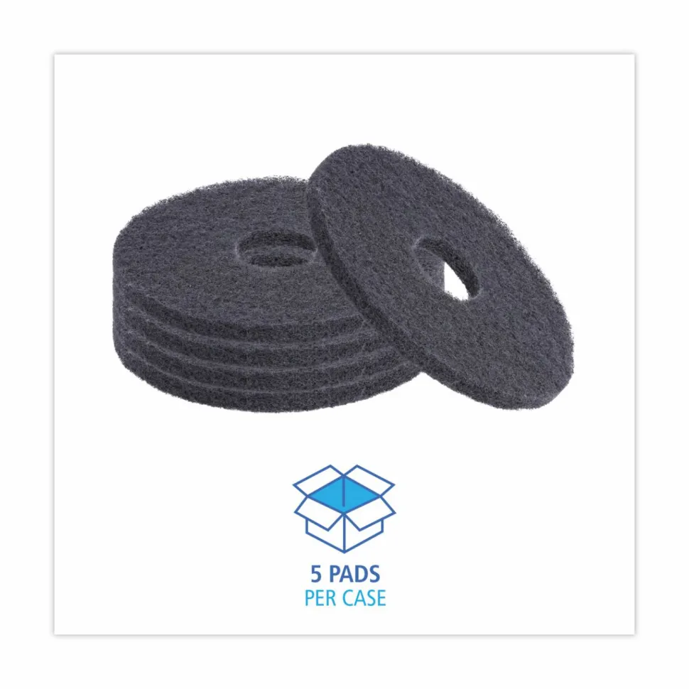 Boardwalk Stripping Floor Pads, 13" Diameter, Black, 5/Carton