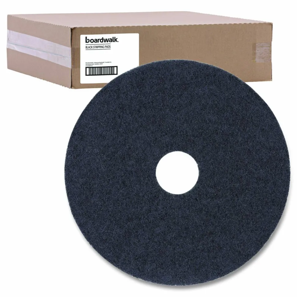 Boardwalk Stripping Floor Pads, 14" Diameter, Black, 5/Carton