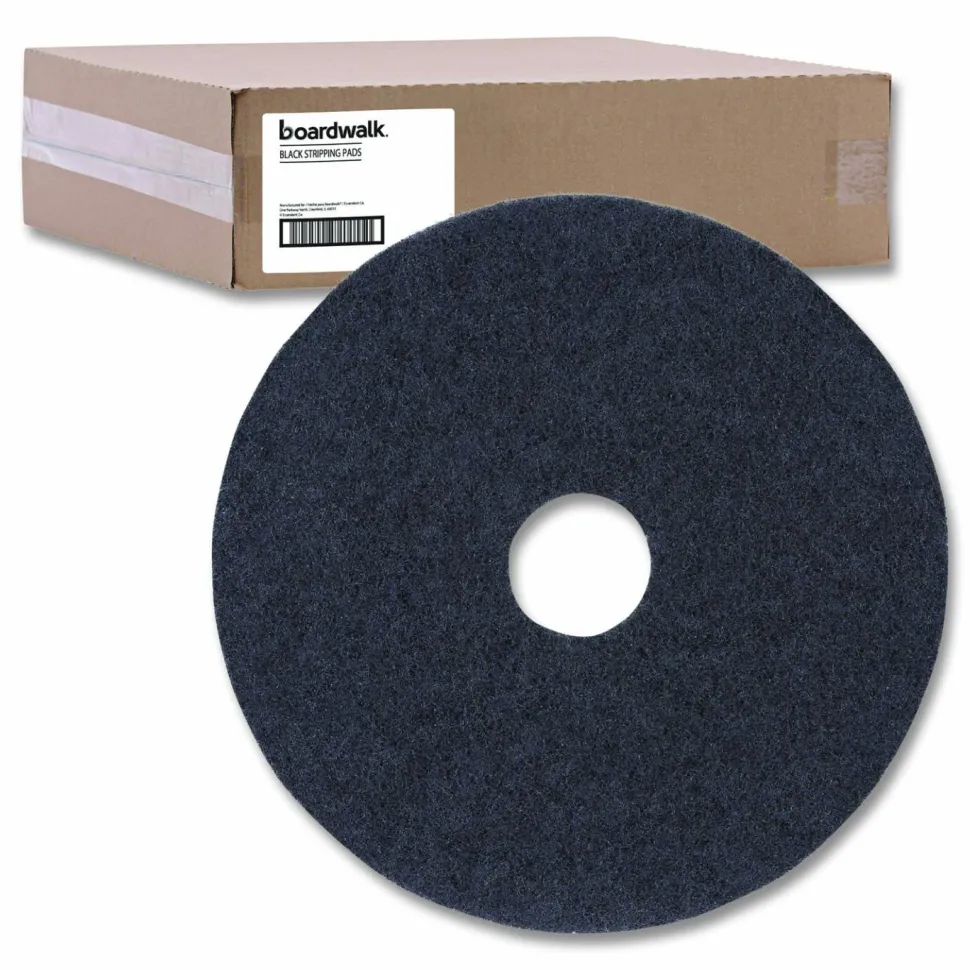 Boardwalk Stripping Floor Pads, 12" Diameter, Black, 5/Carton