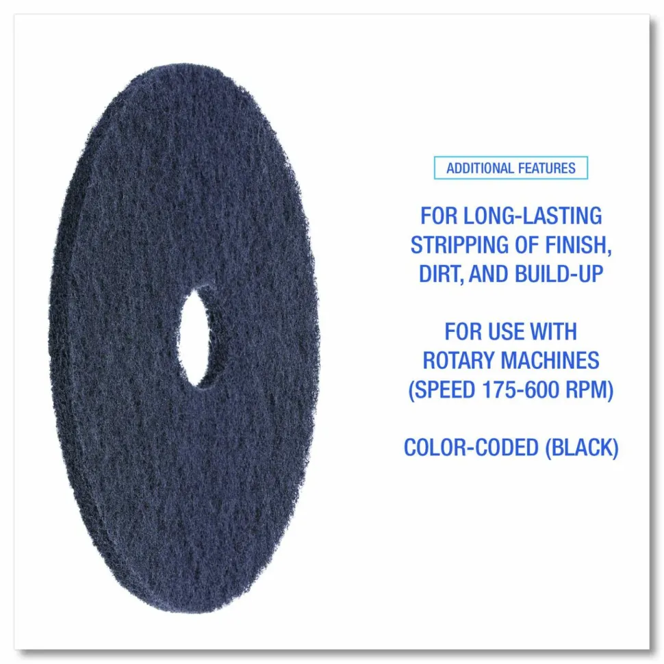 Boardwalk Stripping Floor Pads, 12" Diameter, Black, 5/Carton