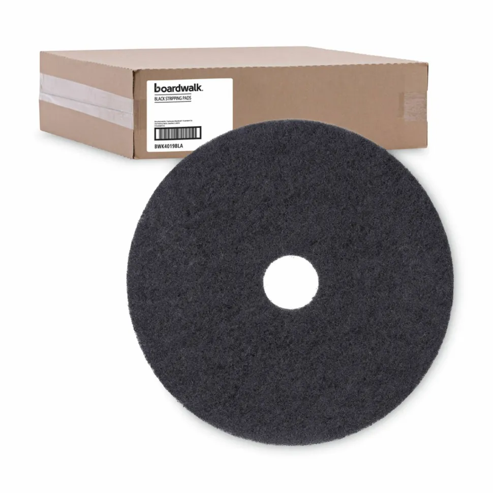 Boardwalk Stripping Floor Pads, 19" Diameter, Black, 5/Carton