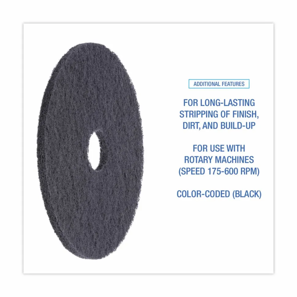 Boardwalk Stripping Floor Pads, 18" Diameter, Black, 5/Carton