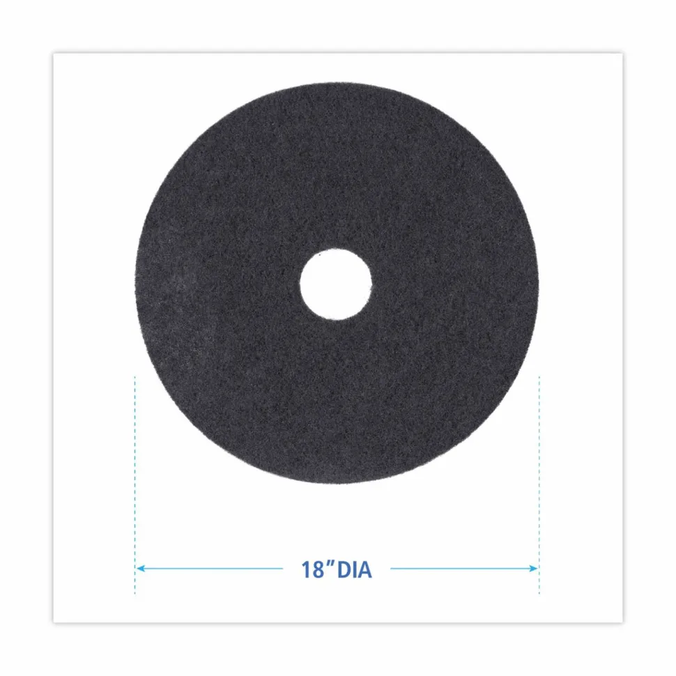 Boardwalk Stripping Floor Pads, 18" Diameter, Black, 5/Carton