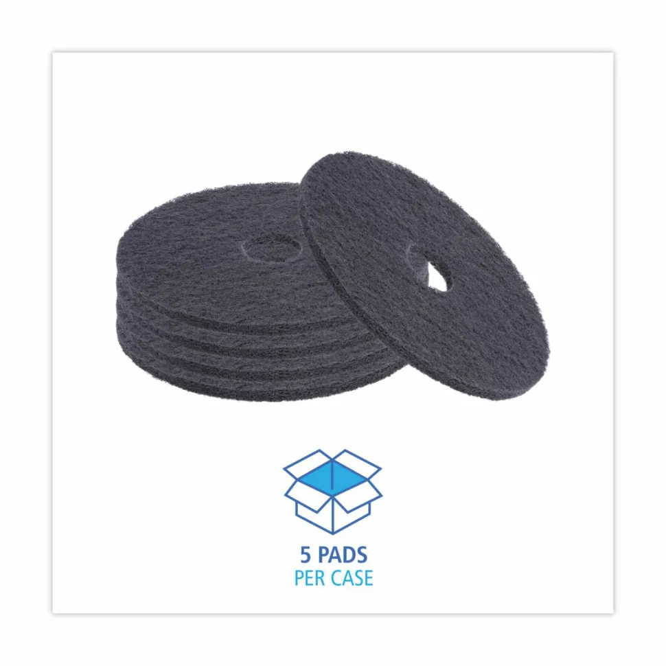 Boardwalk Stripping Floor Pads, 18" Diameter, Black, 5/Carton