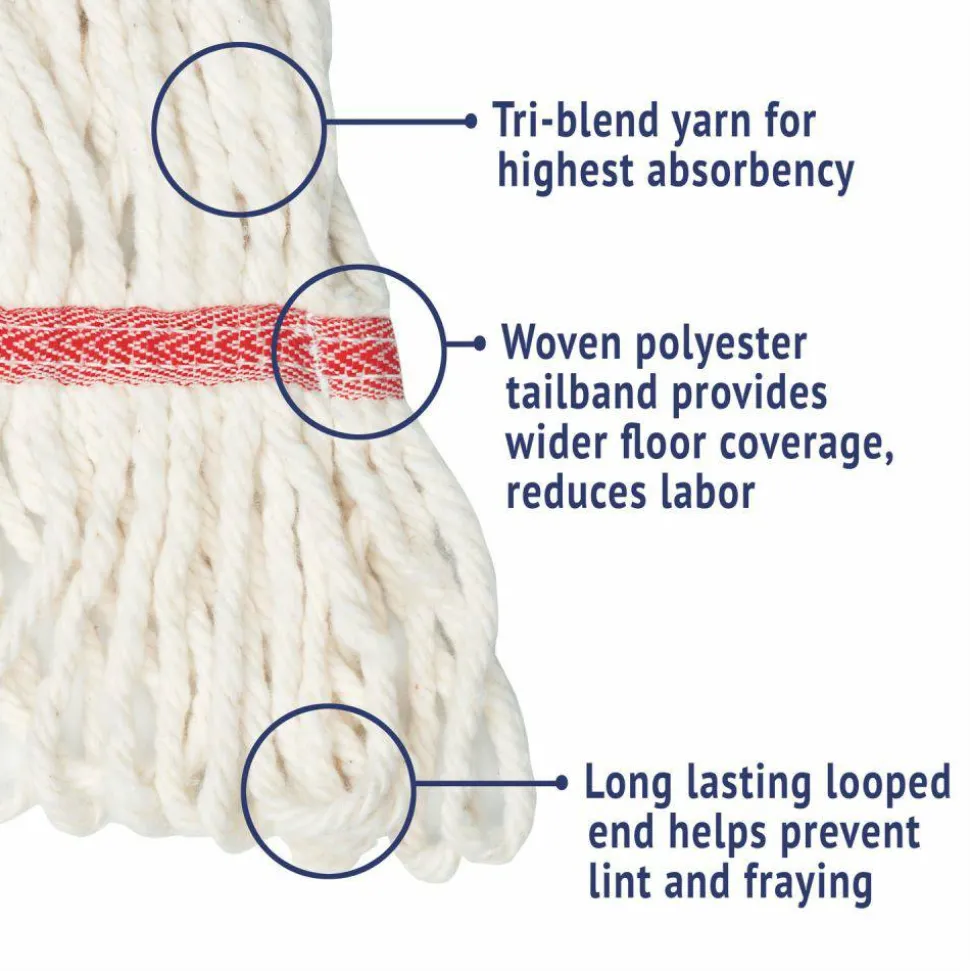 Boardwalk Super Loop Wet Mop Head, Cotton/Synthetic Fiber, 5" Headband, Large Size, White