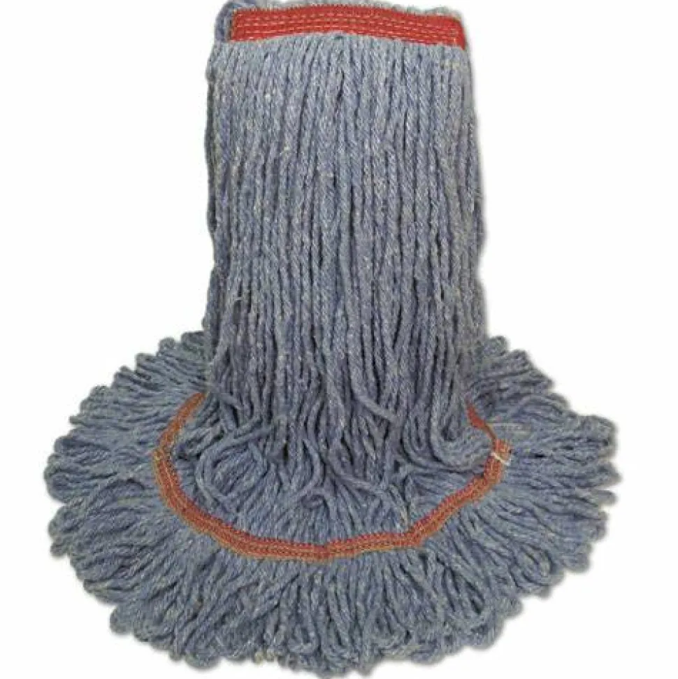 Boardwalk Super Loop Wet Mop Head, Cotton/Synthetic Fiber, 1" Headband, Large Size, Blue, 12/Carton