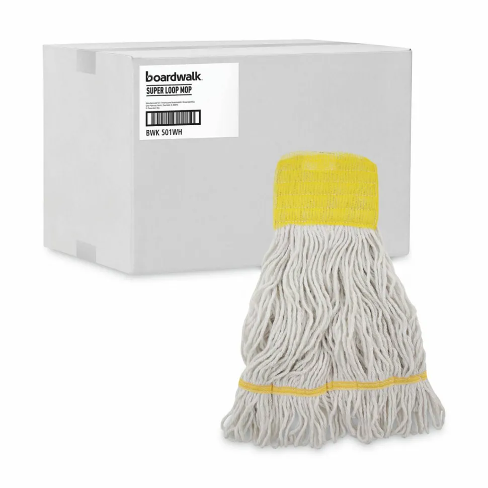 Boardwalk Super Loop Wet Mop Head, Cotton/Synthetic Fiber, 5" Headband, Small Size, White, 12/Carton