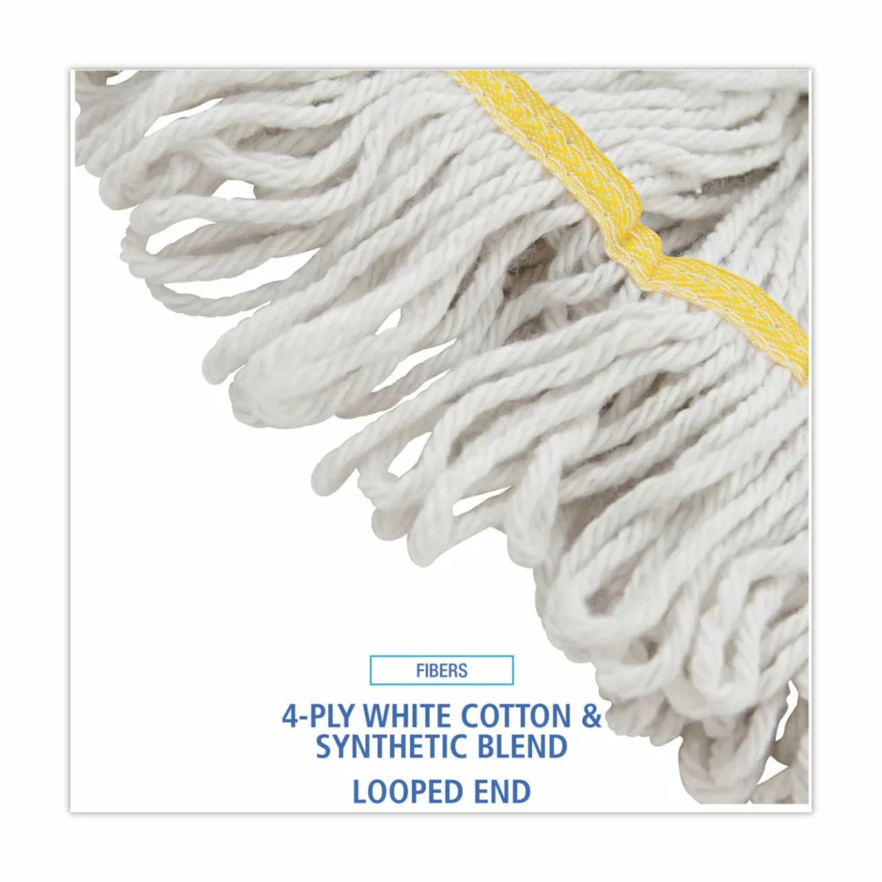 Boardwalk Super Loop Wet Mop Head, Cotton/Synthetic Fiber, 5" Headband, Small Size, White, 12/Carton