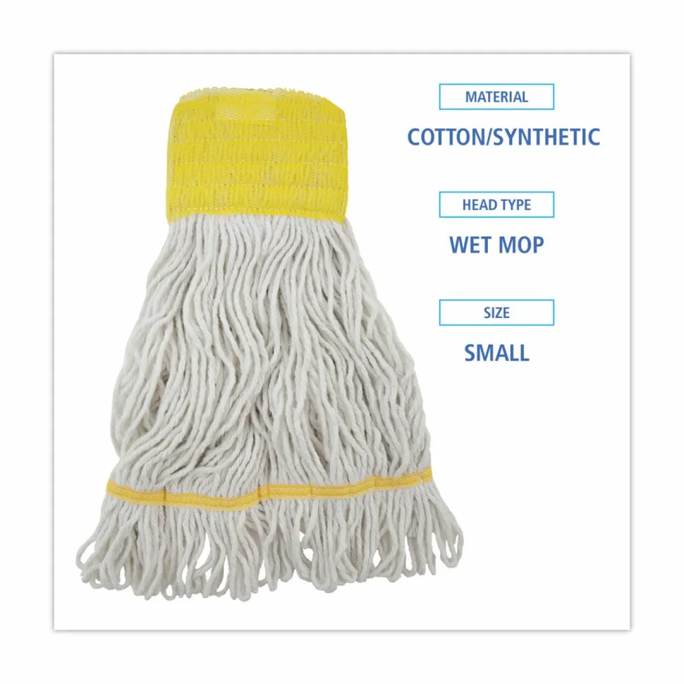 Boardwalk Super Loop Wet Mop Head, Cotton/Synthetic Fiber, 5" Headband, Small Size, White, 12/Carton