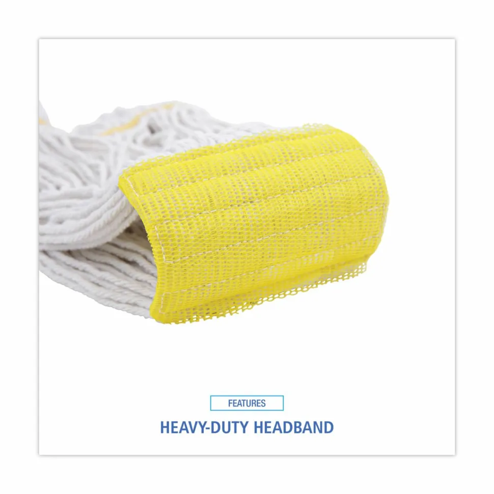 Boardwalk Super Loop Wet Mop Head, Cotton/Synthetic Fiber, 5" Headband, Small Size, White, 12/Carton
