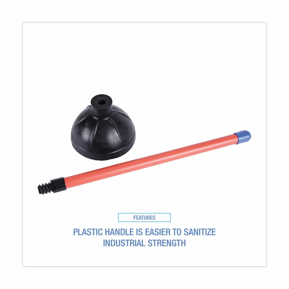Boardwalk Toilet Plunger, 18" Plastic Handle, 5.63" dia, Red/Black