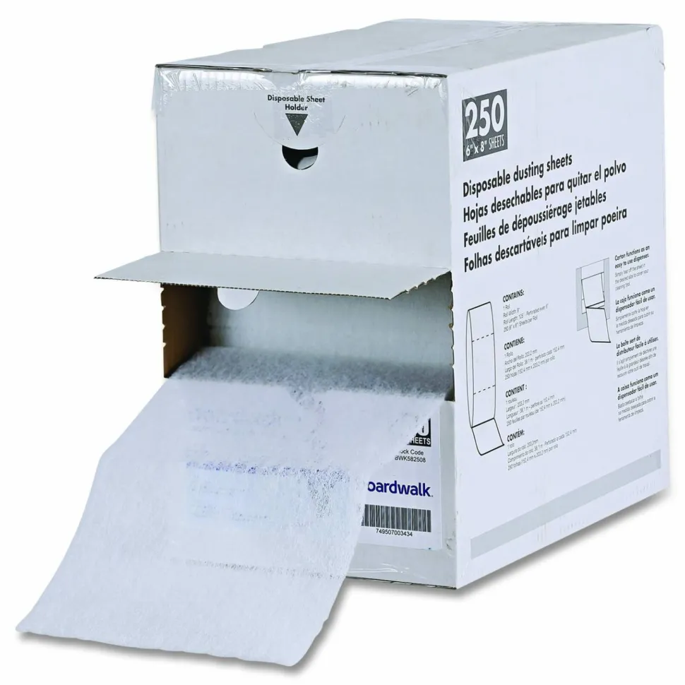 Boardwalk TrapEze Disposable Dusting Sheets, 8" x 125 ft, White, 250 Sheets/Roll