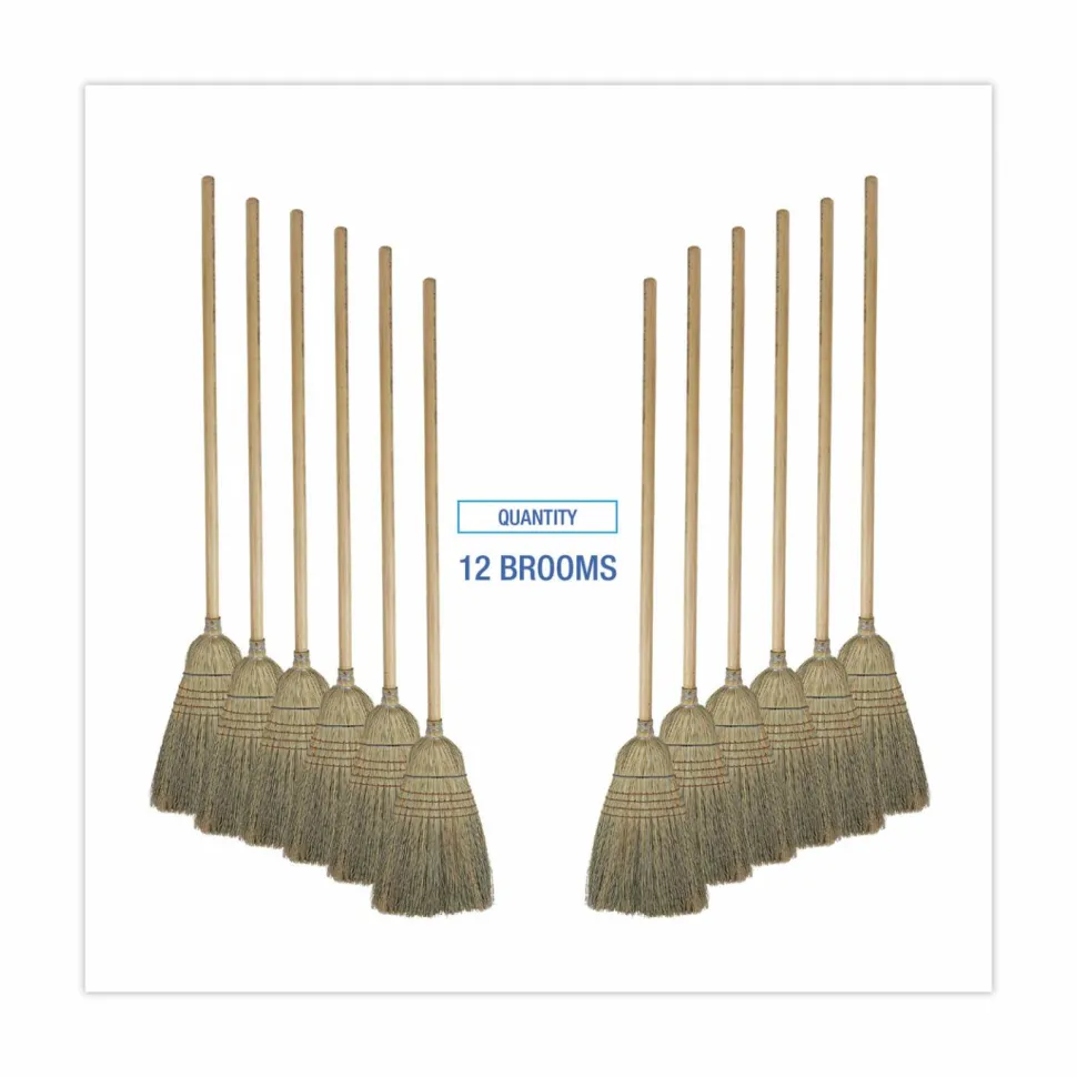 Boardwalk Warehouse Broom, Corn Fiber Bristles, 56" Overall Length, Natural, 12/Carton