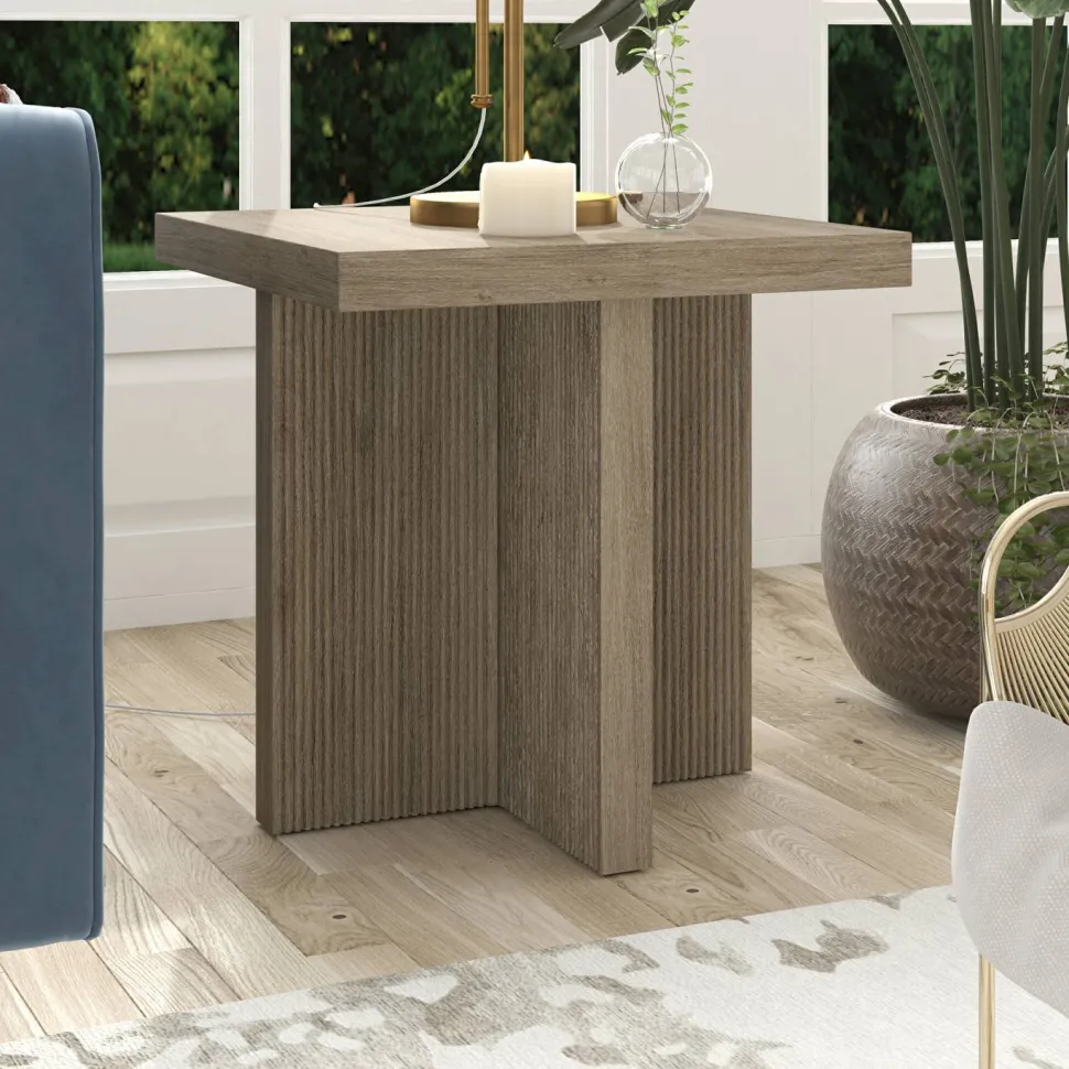 Boden 22" Wide Square Side Table in Antiqued Gray Oak