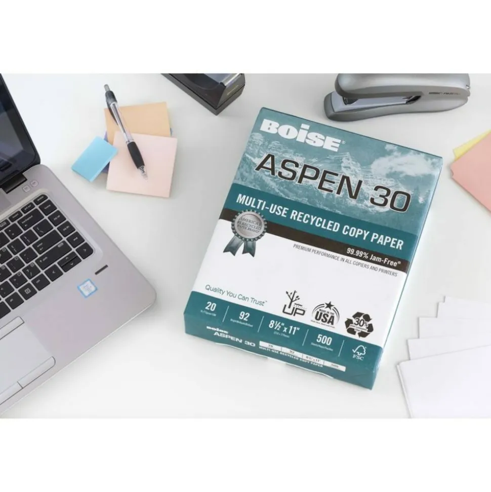Boise ASPEN 30 Multi-Use Printer & Copy Paper, White, Letter (8.5" x 11"), 5000 Sheets Per Case, 20 Lb, 92 Brightness, 30% Recycled, FSC Certified