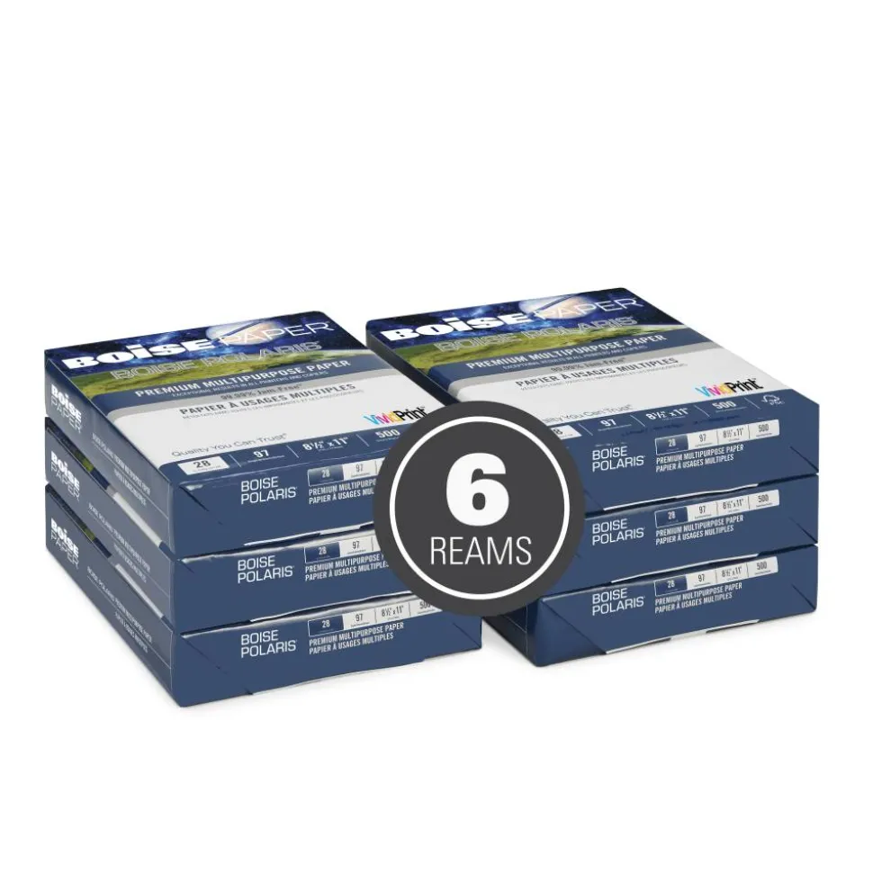 Boise, Polaris, Copy & Multipurpose Paper, White, Letter, 8 1/2" x 11", 28lb, 97B, 6 ream, Case