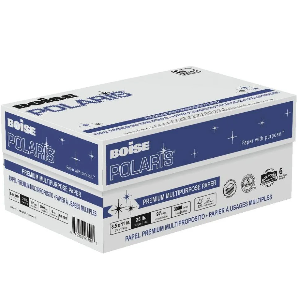 Boise, Polaris, Copy & Multipurpose Paper, White, Letter, 8 1/2" x 11", 28lb, 97B, 6 ream, Case