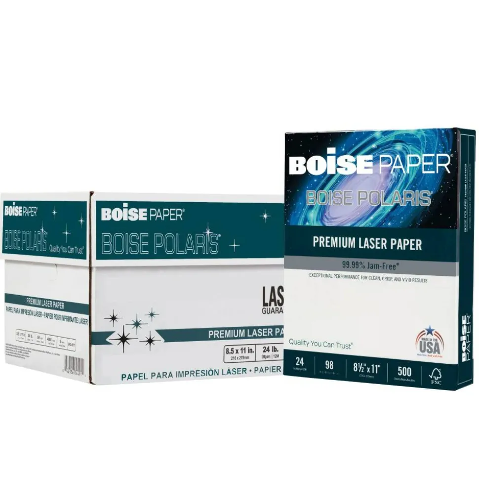 Boise POLARIS Premium Laser Paper, 8 Reams, White, Letter Size (8 1/2" x 11"), 500 Sheets Per Ream, FSC Certified, 24 Lb, 98 Brigtness