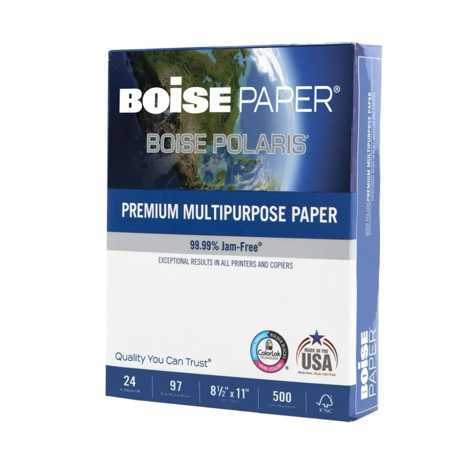 Boise POLARIS Premium Multi-Use Printer & Copy Paper, White, Letter (8.5" x 11"), 5000 Sheets Per Case, 24 Lb, 97 Brightness, FSC Certified