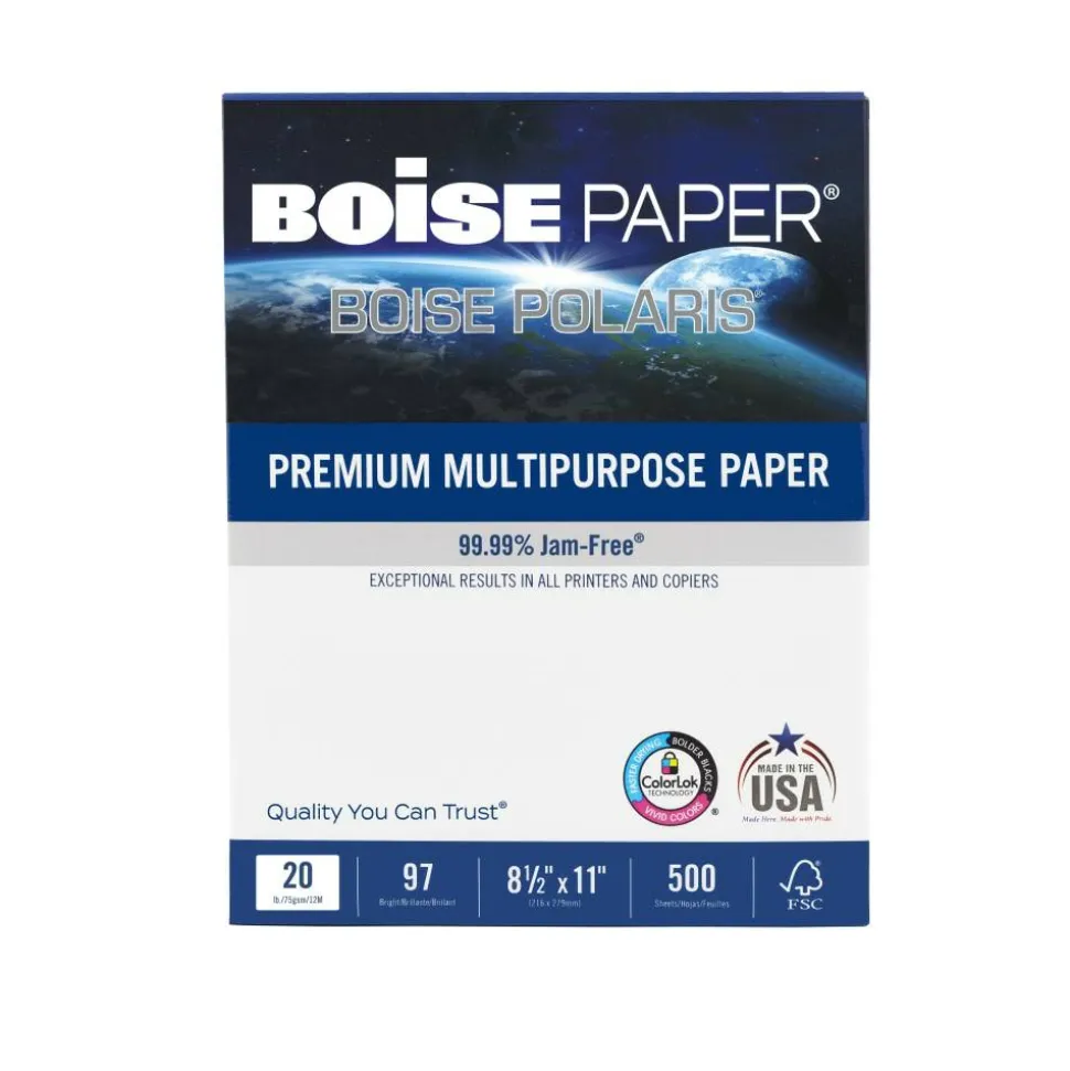 Boise POLARIS Premium Multi-Use Printer & Copy Paper, White, Letter (8.5" x 11"), 5000 Sheets Per Case, 20 Lb, 97 Brightness, FSC Certified