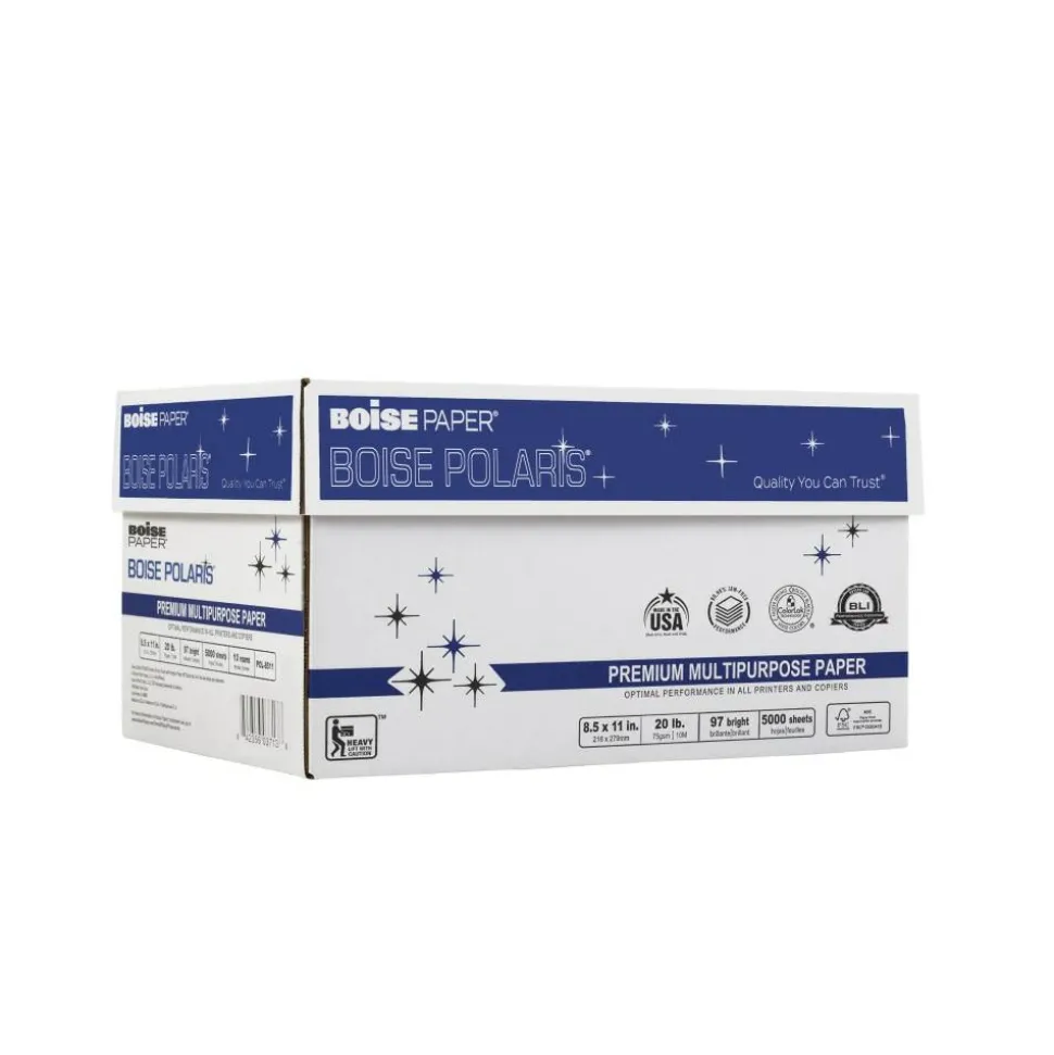 Boise POLARIS Premium Multi-Use Printer & Copy Paper, White, Letter (8.5" x 11"), 5000 Sheets Per Case, 20 Lb, 97 Brightness, FSC Certified