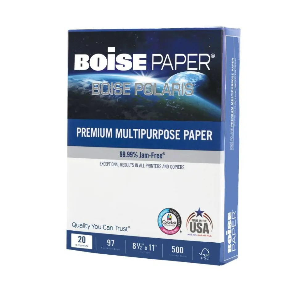 Boise POLARIS Premium Multi-Use Printer & Copy Paper, White, Letter (8.5" x 11"), 5000 Sheets Per Case, 20 Lb, 97 Brightness, FSC Certified