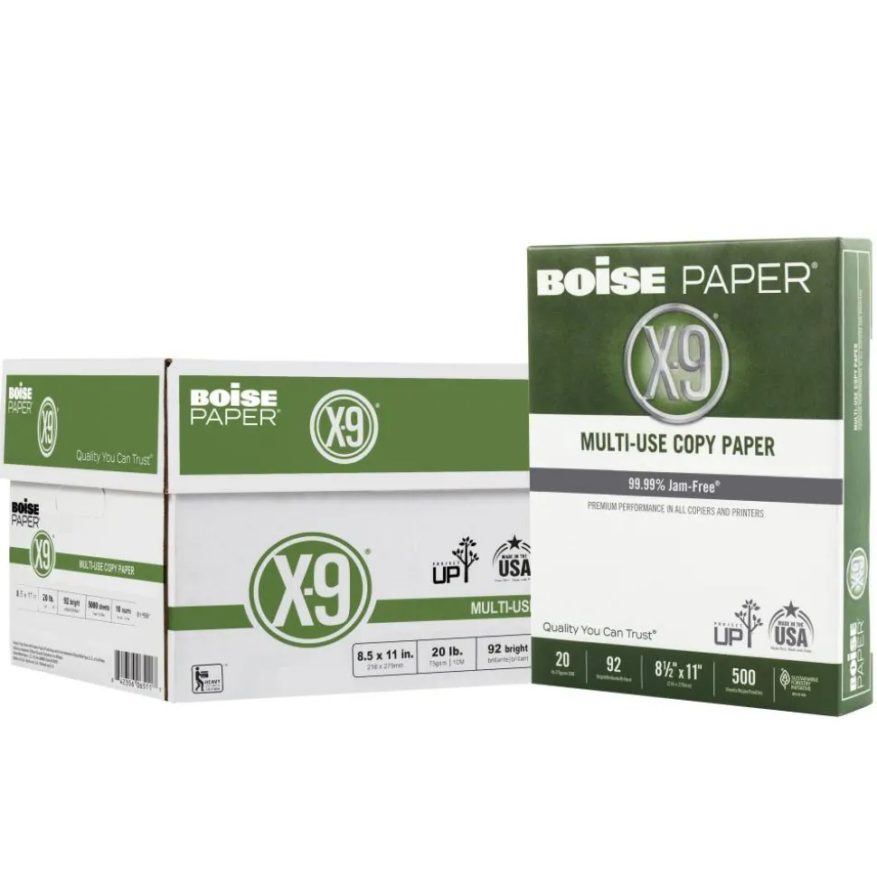 Boise X-9 Multi-Use Printer & Copy Paper, White, Letter (8.5" x 11"), 5000 Sheets Per Case, 20 Lb, 92 Brightness
