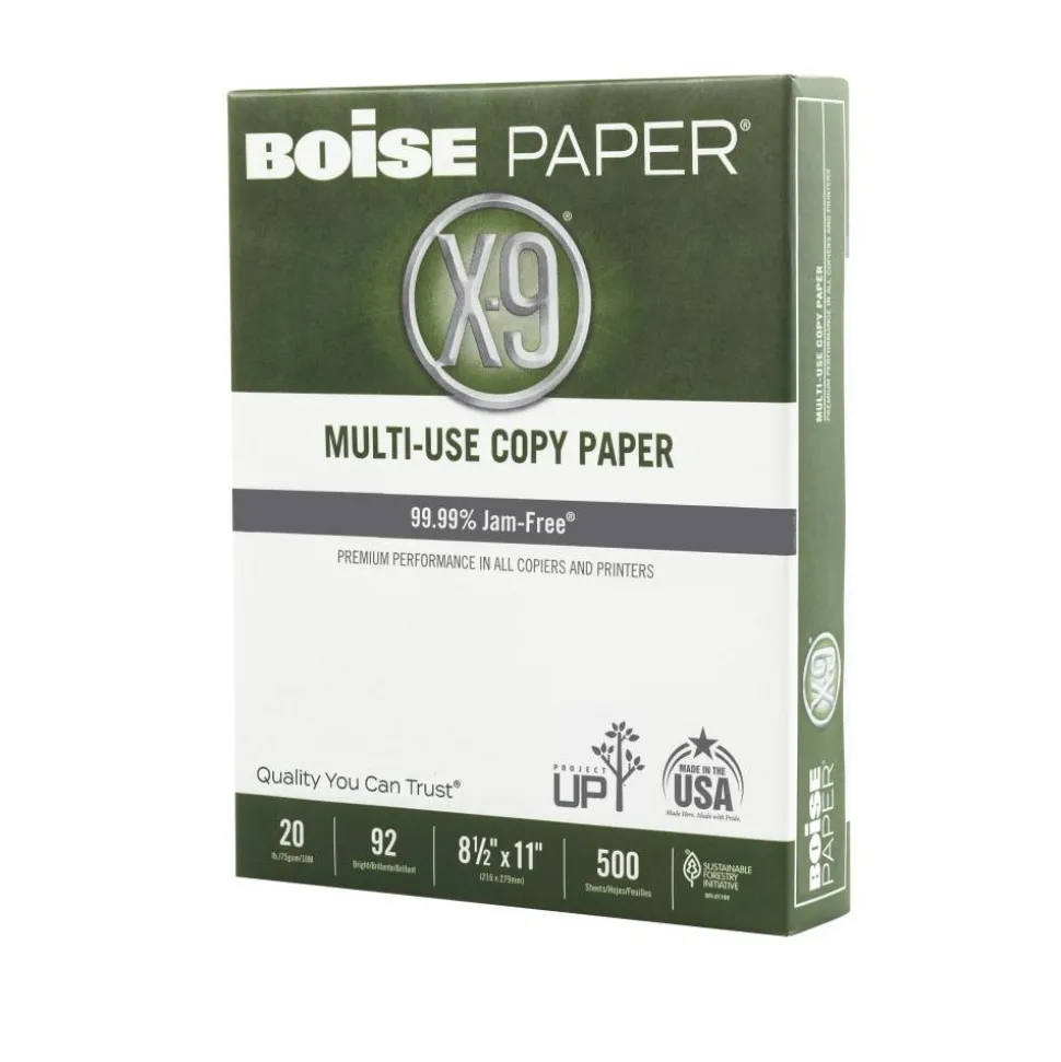 Boise X-9 Multi-Use Printer & Copy Paper, White, Letter (8.5" x 11"), 5000 Sheets Per Case, 20 Lb, 92 Brightness
