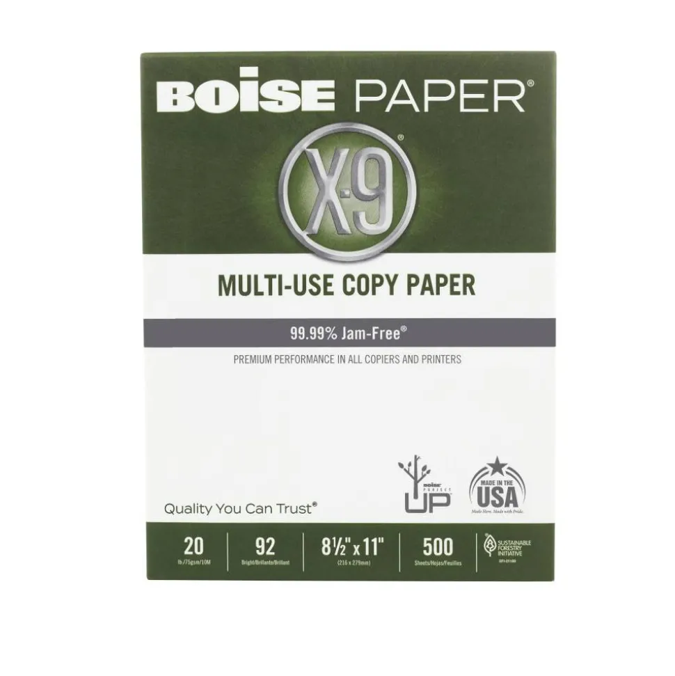 Boise X-9 Multi-Use Printer & Copy Paper, White, Letter (8.5" x 11"), 2500 Sheets Per Case, 20 Lb, 92 Brightness