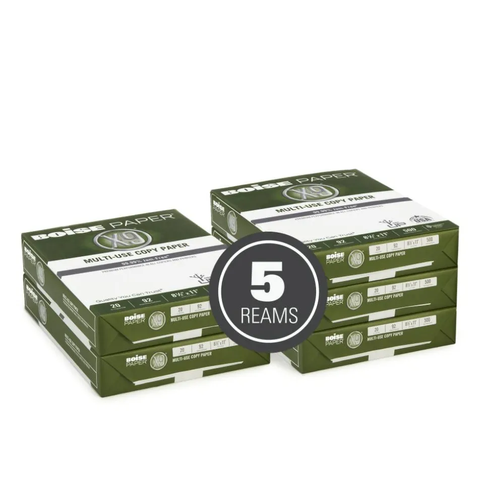 Boise X-9 Multi-Use Printer & Copy Paper, White, Letter (8.5" x 11"), 2500 Sheets Per Case, 20 Lb, 92 Brightness
