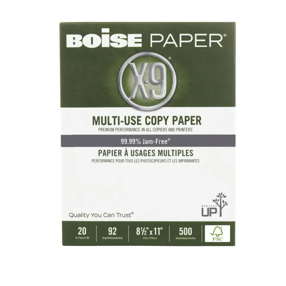 Boise X-9 Multi-Use Printer & Copy Paper, White, Letter (8.5" x 11"), 5000 Sheets Per Case, FSC Certified, 20 Lb, 92 Brightness