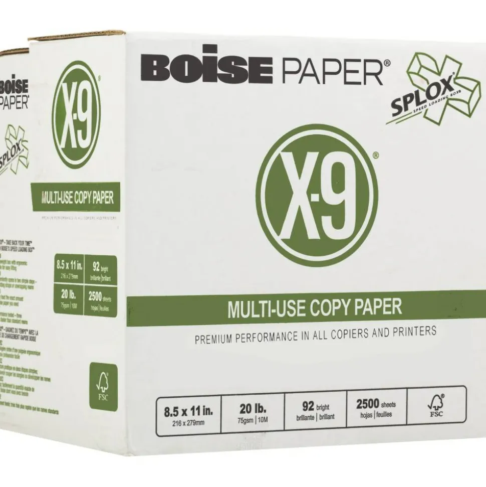 Boise X-9 SPLOX Reamless Multi-Use Printer & Copy Paper, White, Letter (8.5" x 11"), 2500 Sheets Per Case, 20 Lb, 92 Brightness
