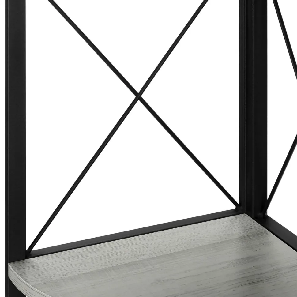 Bookshelf, Bookcase, Etagere, Corner, 4 Tier, 60"H, Office, Bedroom, Grey Laminate, Black Metal, Contemporary, Modern