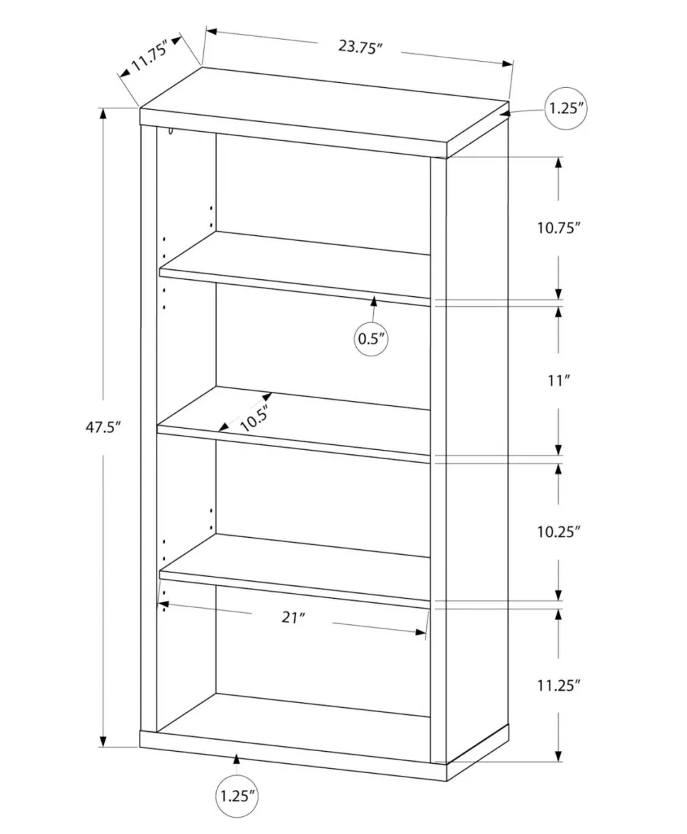 Bookshelf, Bookcase, Etagere, 5 Tier, 48"H, Office, Bedroom, Brown Laminate, Contemporary, Modern