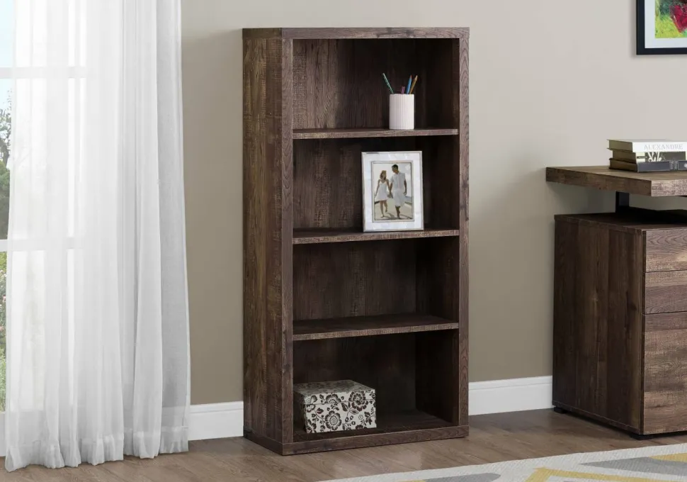 Bookshelf, Bookcase, Etagere, 5 Tier, 48"H, Office, Bedroom, Brown Laminate, Contemporary, Modern